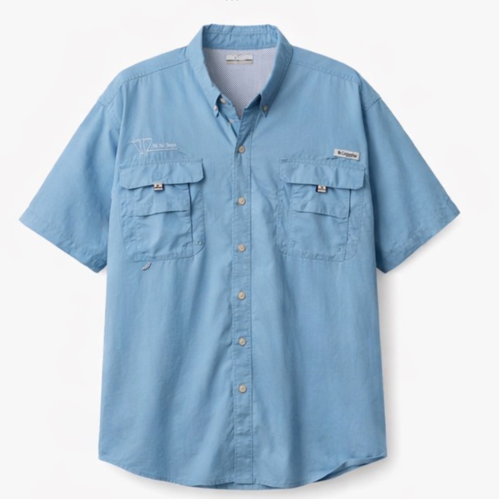 Columbia PFG Mens 3XT Blue‎ Short Sleeve Fishing Shirt Bahama II W. H. Bass Logo